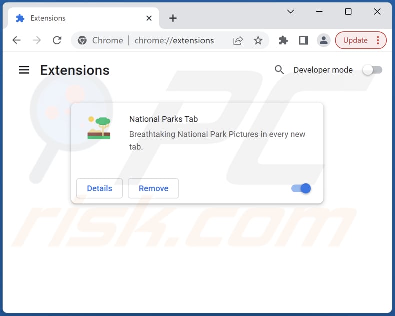 Removing National Parks Tab from Google Chrome