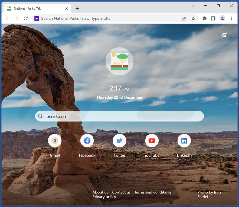 National Parks Tab browser hijacker homepage