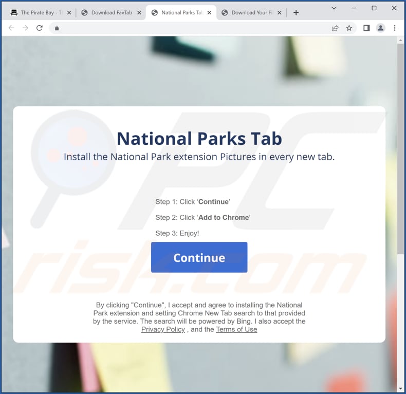 Website used to promote National Parks Tab browser hijacker