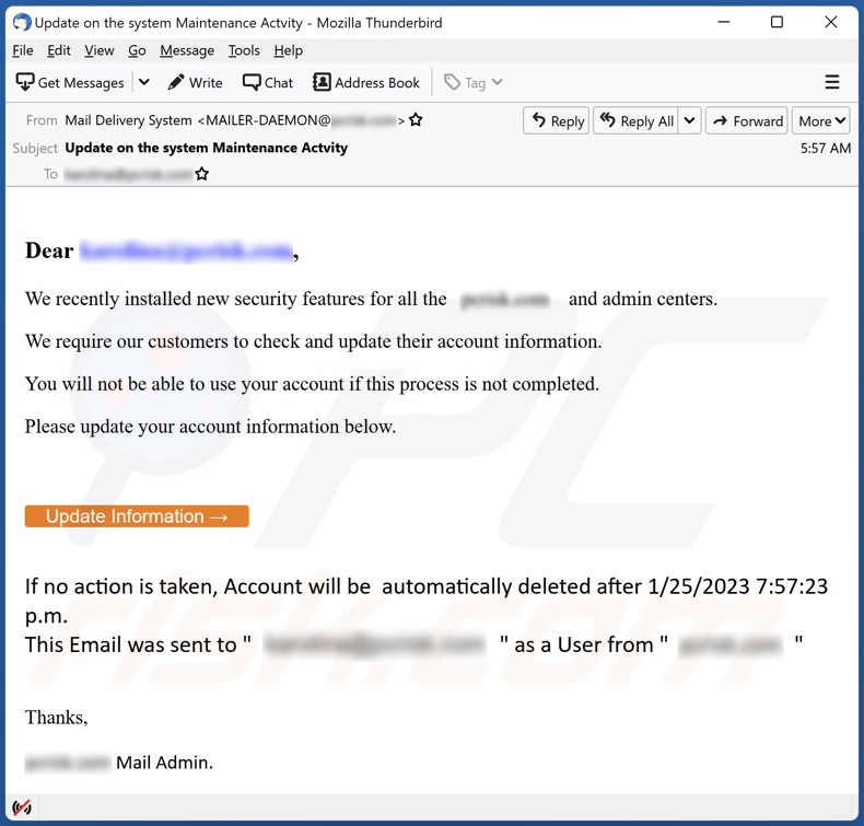 New Security Features email spam campaign
