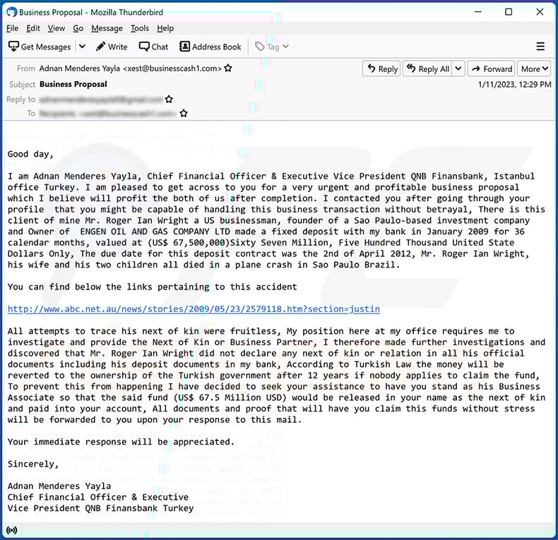 Next of Kin email scam variant (2023-01-12)
