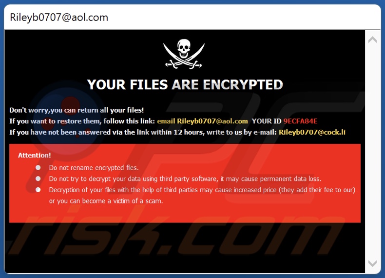 Nlb ransomware ransom note (pop-up)