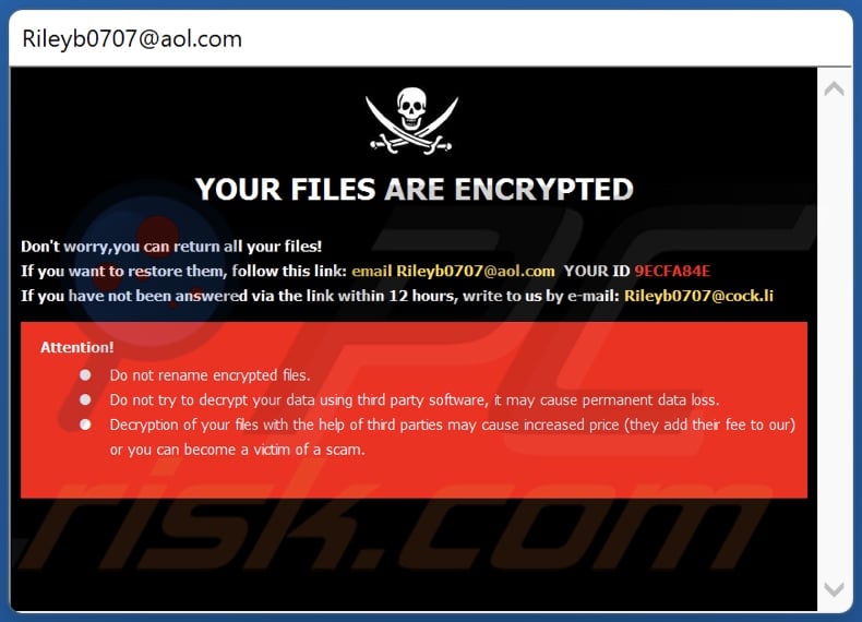 Nlb ransomware ransom note (pop-up)