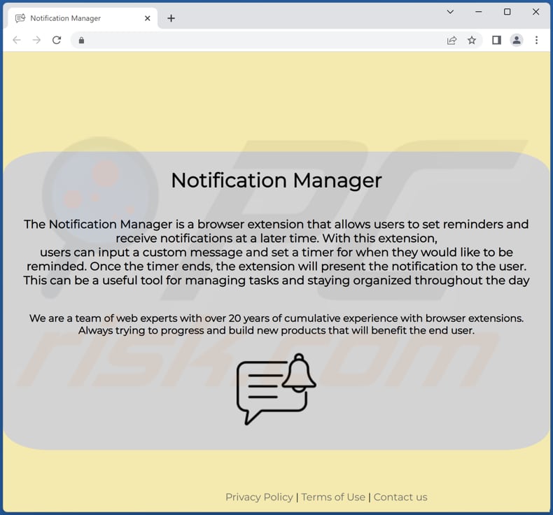 Notification Manager adware official page