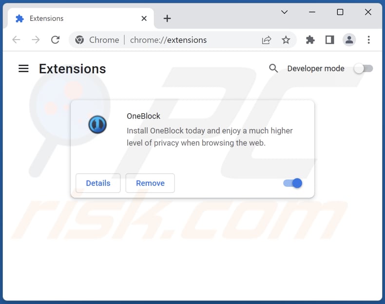 Removing OneBlock adware from Google Chrome step 2