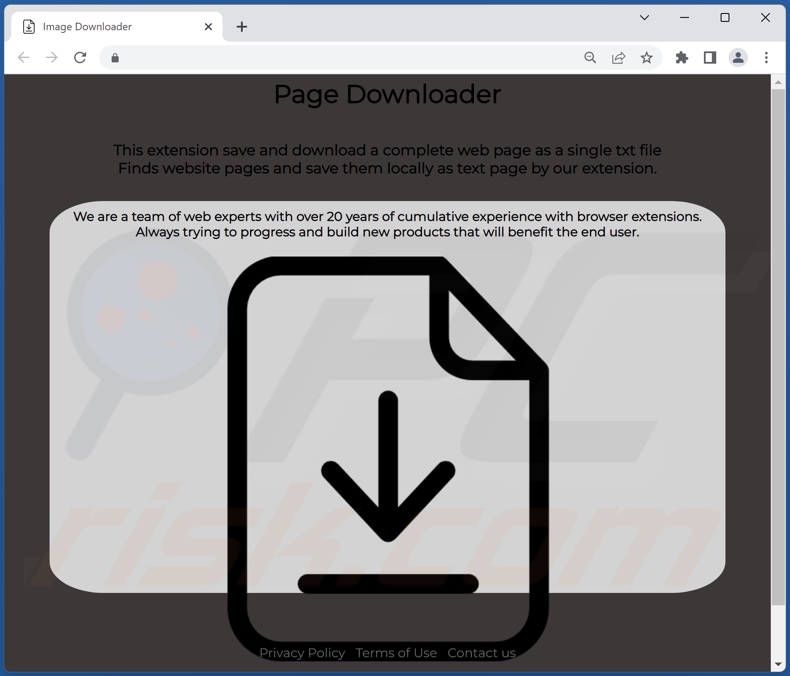 Website promoting Page Downloader adware