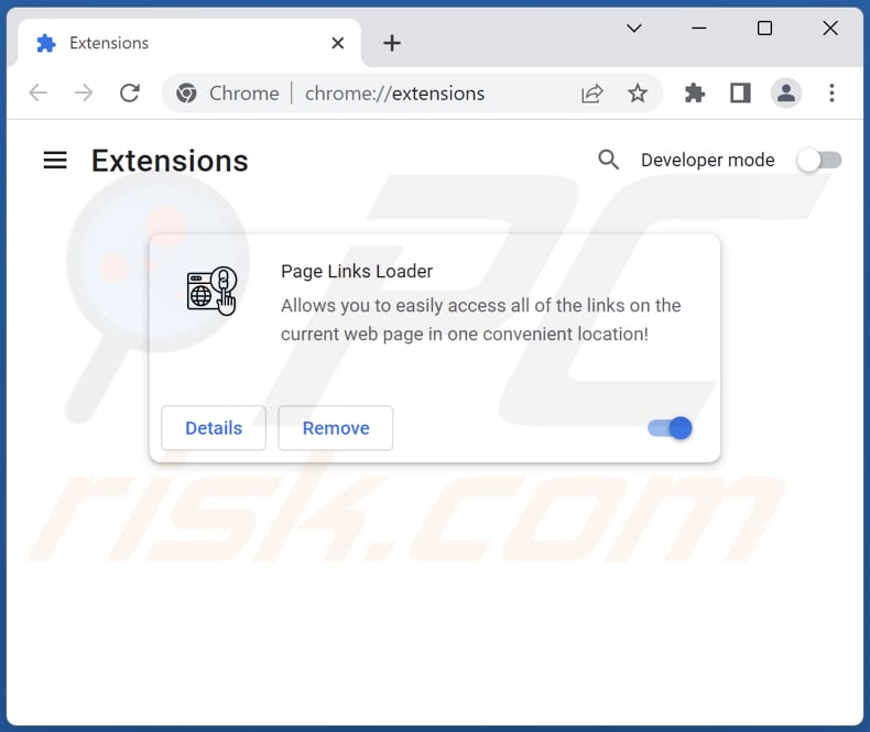 Removing Page Links Loader adware from Google Chrome step 2