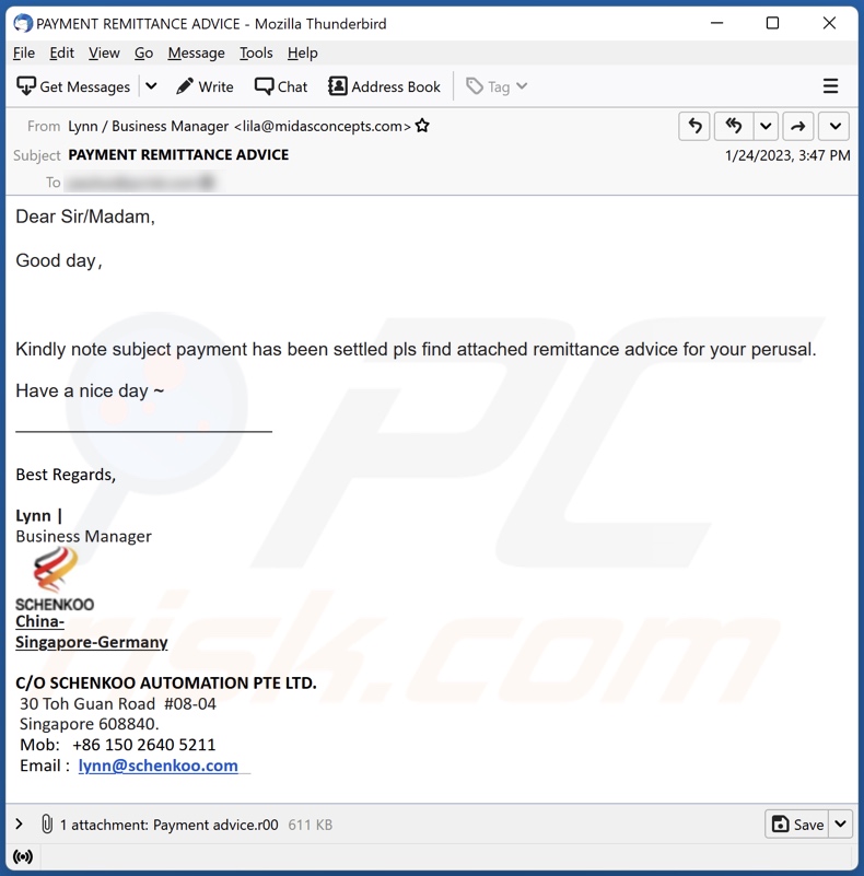 Payment Remittance Advice email spam campaign