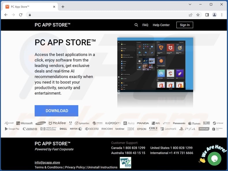 PC App Store adware promoting website
