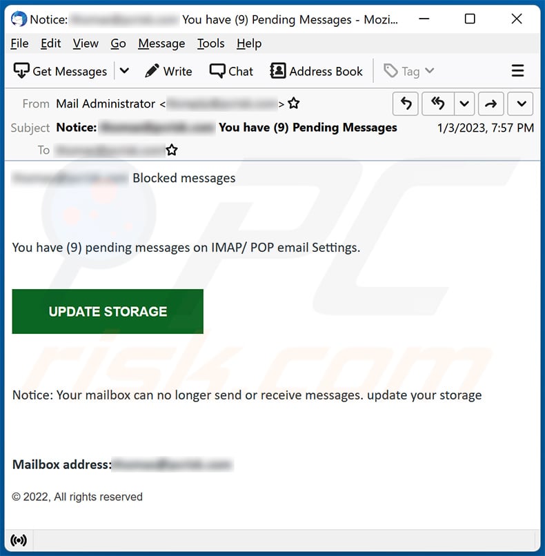You have (9) pending messages email scam
