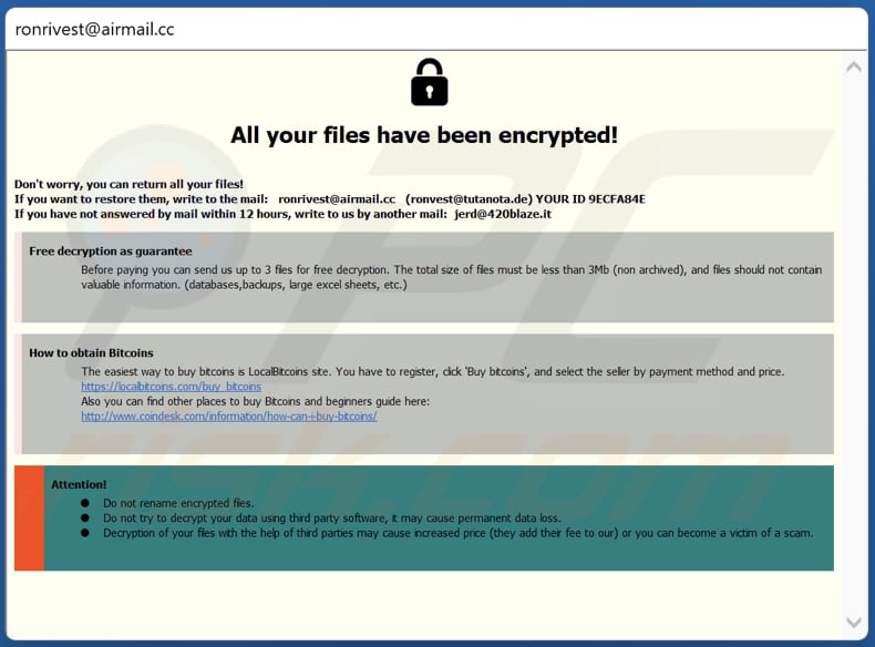 R0n ransomware ransom note (pop-up window)