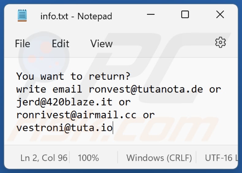 R0n ransomware txt file (info.txt)
