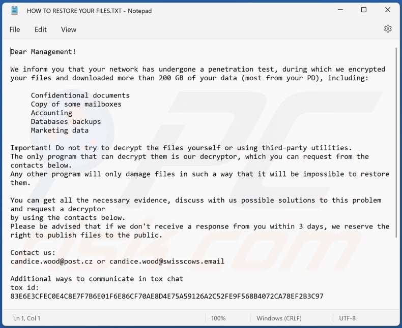 Rdapdylvb ransomware ransom note (HOW TO RESTORE YOUR FILES.TXT)