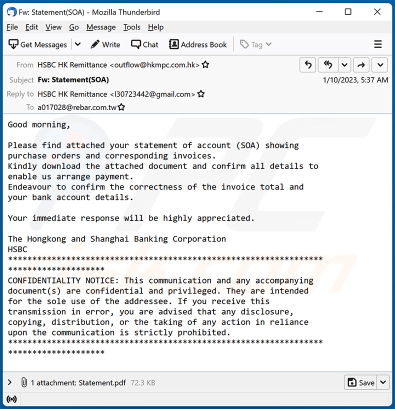 Spam email used to spread Rhadamanthys stealer