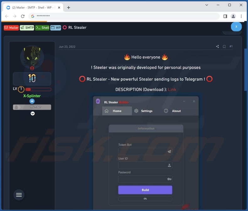 RL Stealer promoting hacker forum