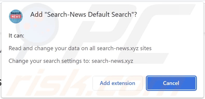Search-News Default Search browser hijacker asking for permissions