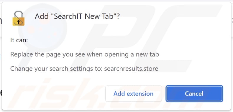 SearchIT New Tab browser hijacker asking for permissions