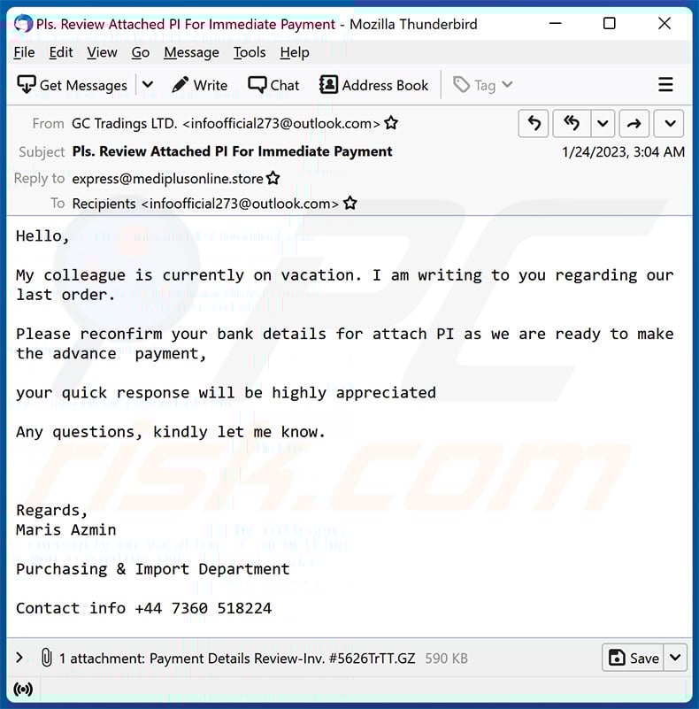 Send Us Your Company Updated Bank Info Email Scam (2023-01-25)