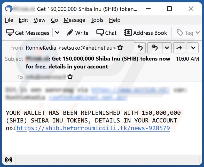 ShibaInu AirDrop pop-up scam promoting email