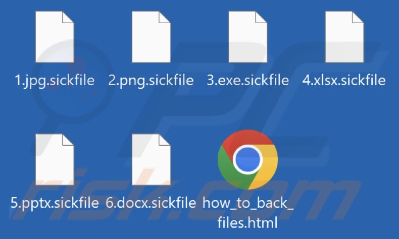 Files encrypted by Sickfile ransomware (.sickfile extension)