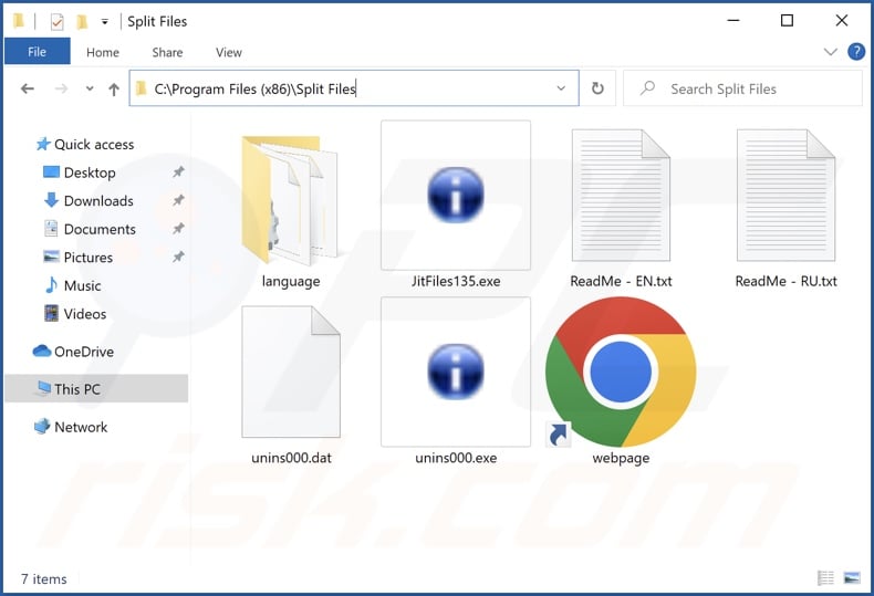 Split Files adware installation folder
