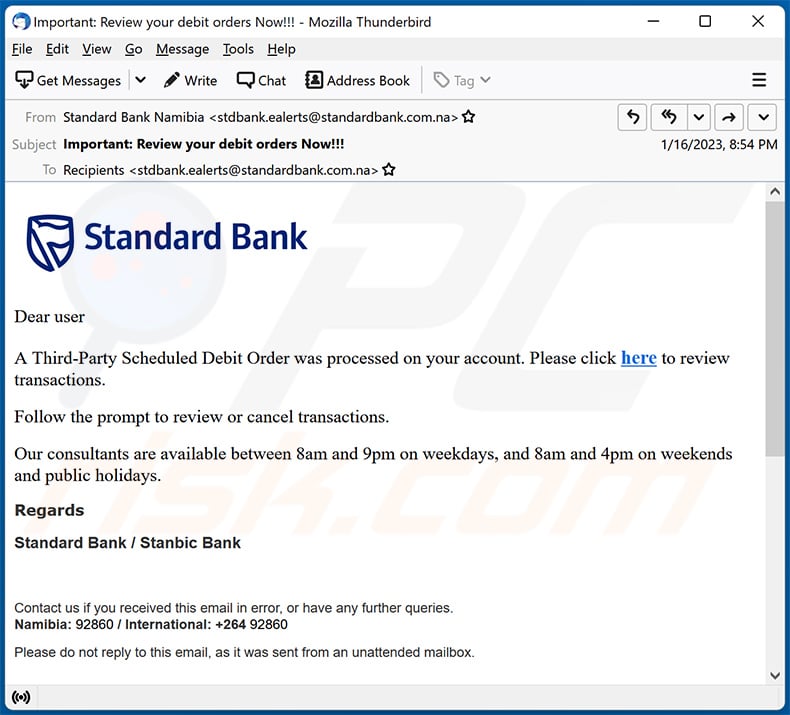 Standard Bank-themed spam email (2023-01-17)