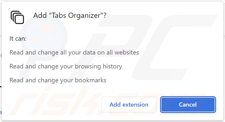 Tabs Organizer adware asking for permissions