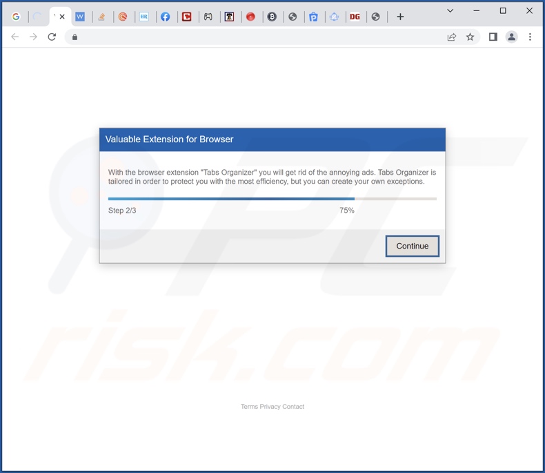 Website promoting Tabs Organizer adware
