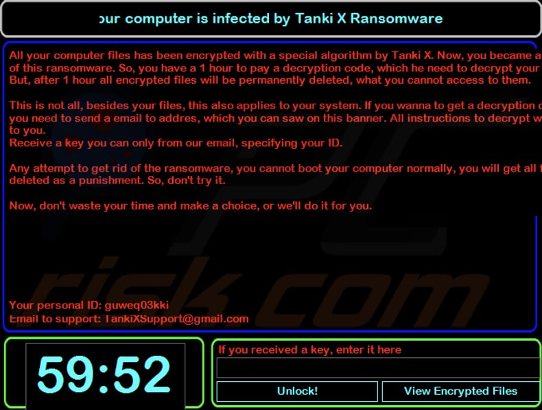 Tanki X ransomware pop upv window