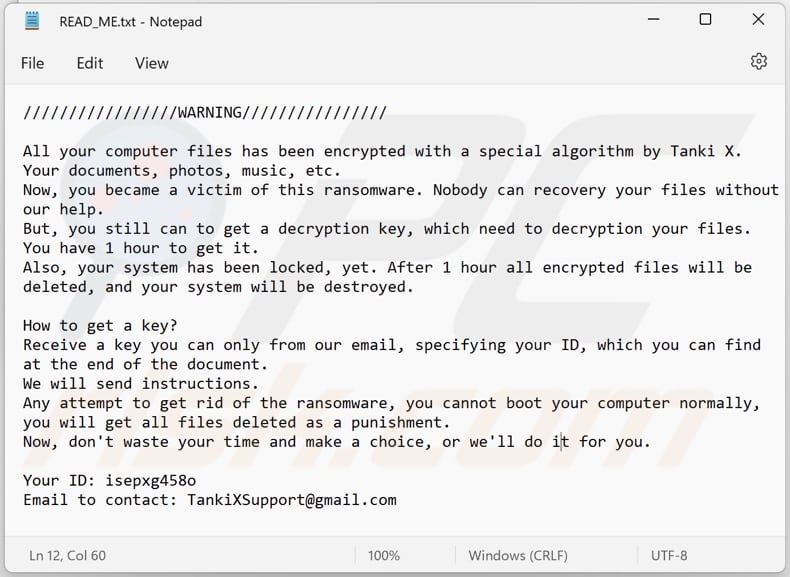 Tanki X ransomware text file (READ_ME.txt)