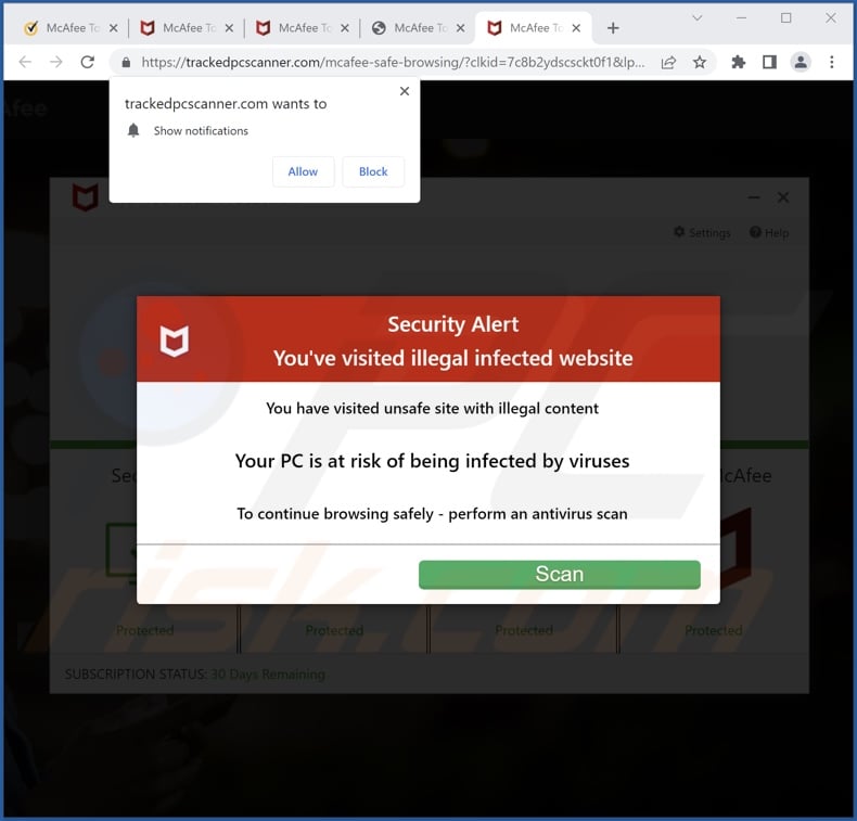 trackedpcscanner[.]com pop-up redirects