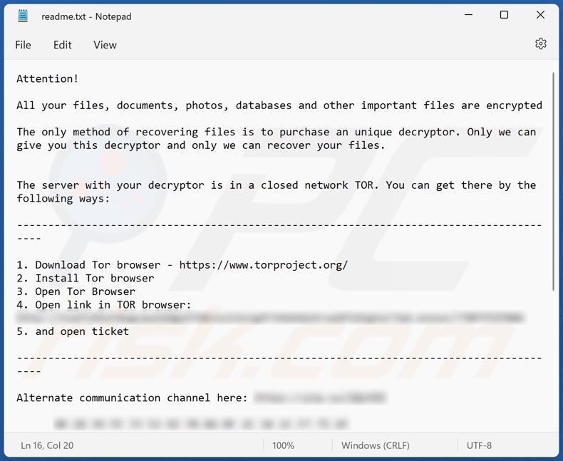 Tzw ransomware ransom note (readme.txt)