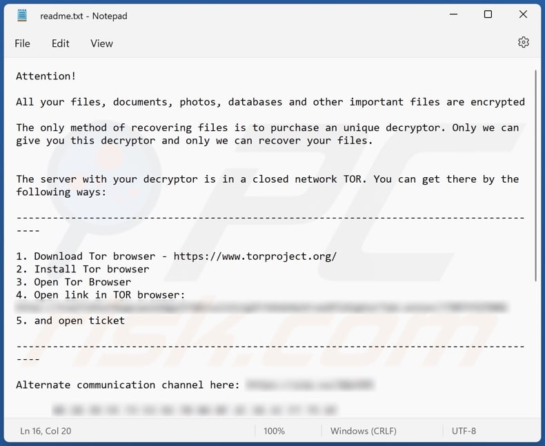 Tzw ransomware ransom note (readme.txt)