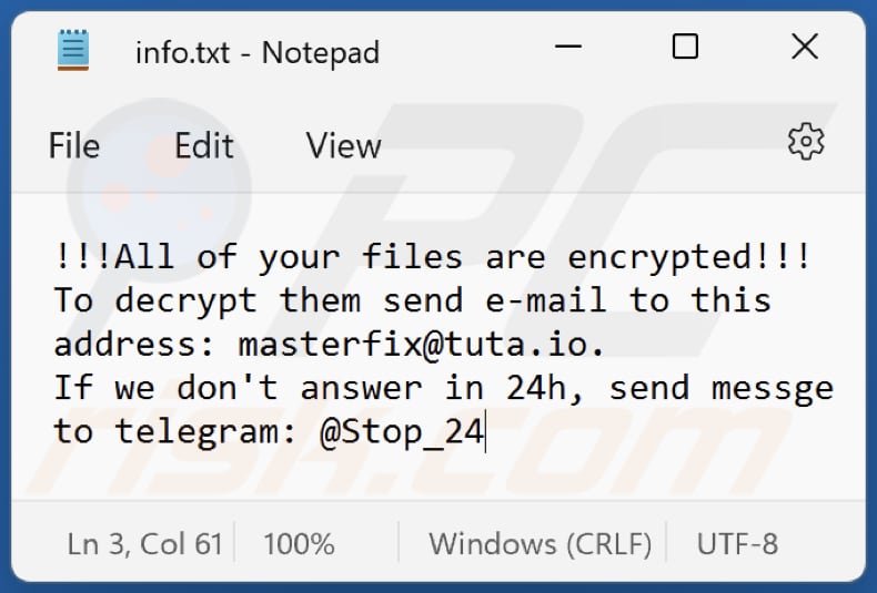 Unknown ransomware text file (info.txt)