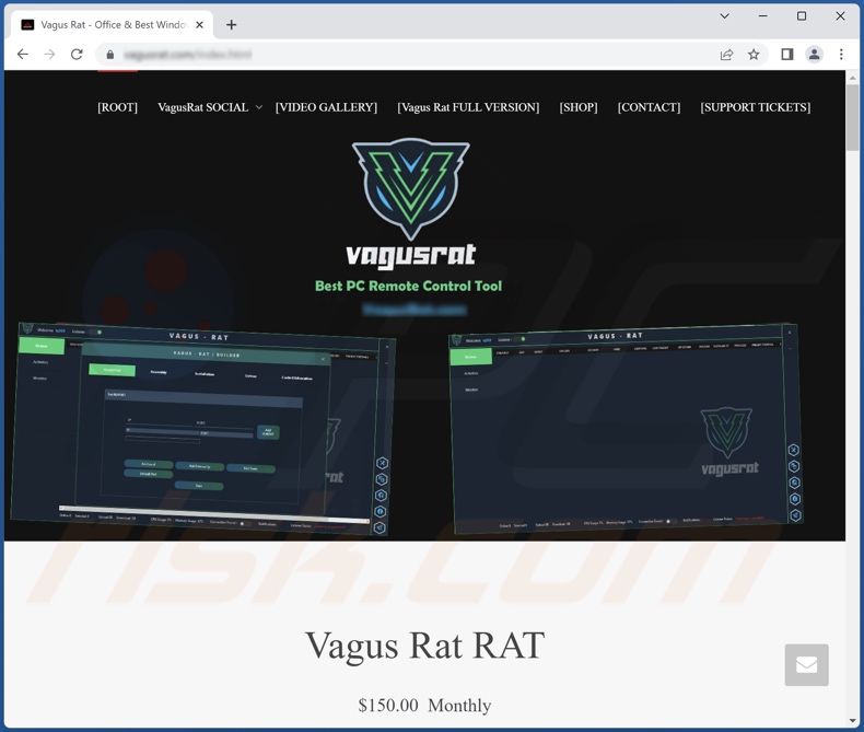 Website promoting Vagus remote access trojan