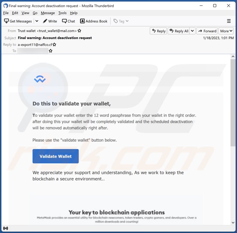 Validate Your Wallet scam email