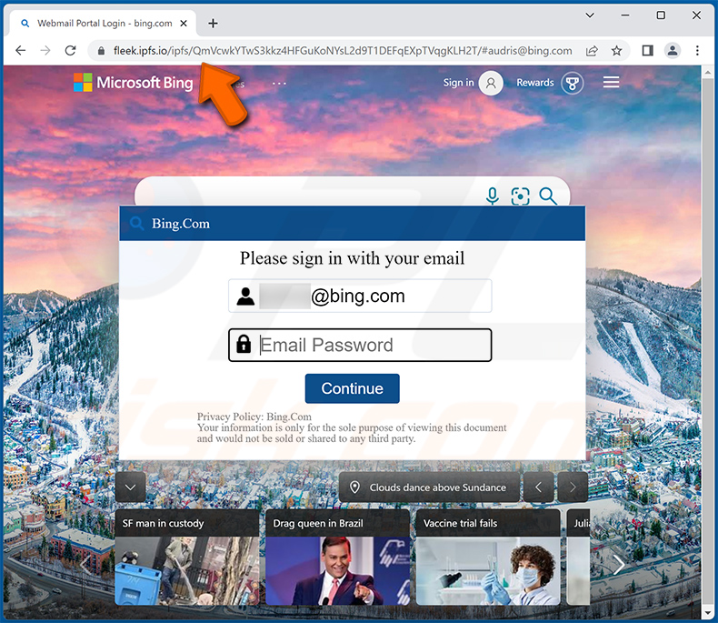 Phishing site promoted via Verify Your Email Address email scam (2023-01-19)