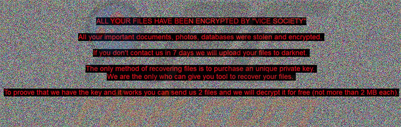 VICE SOCIETY ransomware desktop wallpaper