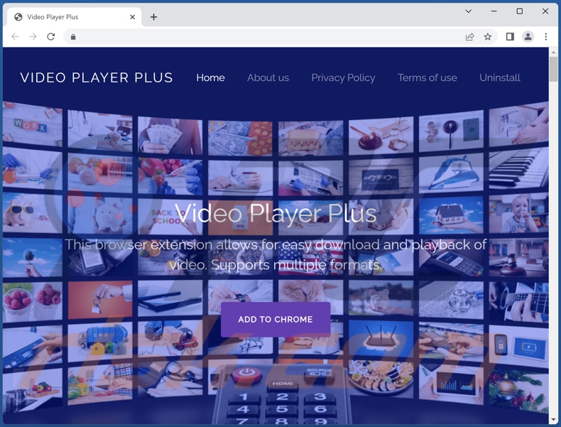 Website promoting Video Player Plus adware