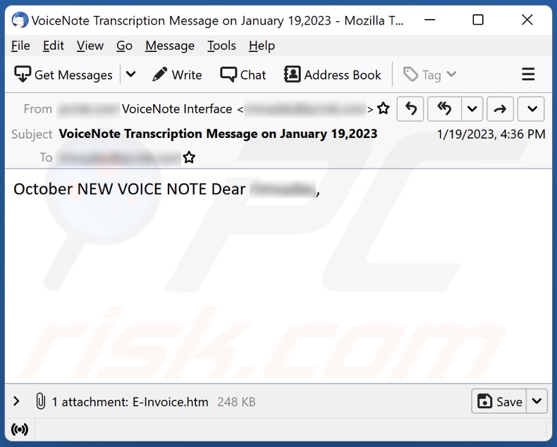 Voice Note email spam campaign