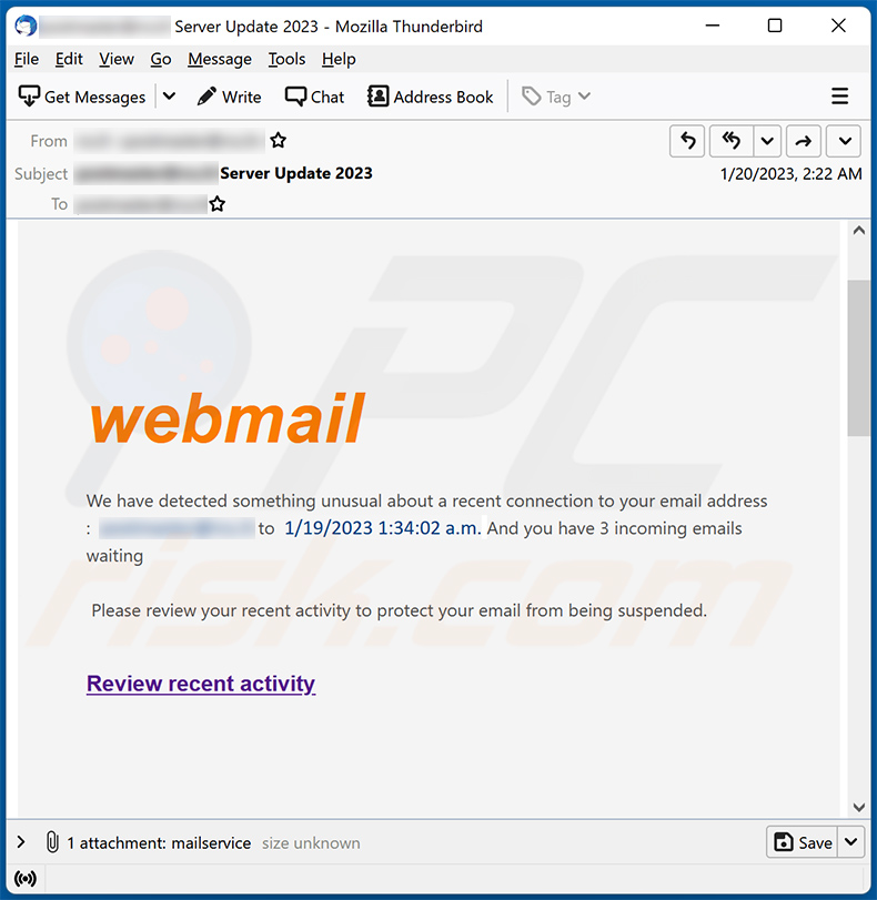 Webmail-themed spam email (2023-01-25)