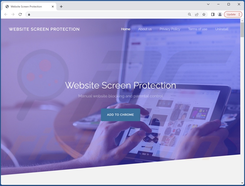 Website promoting Website Screen Protection adware