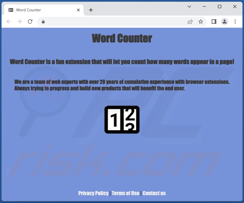 Website promoting Word Counter adware