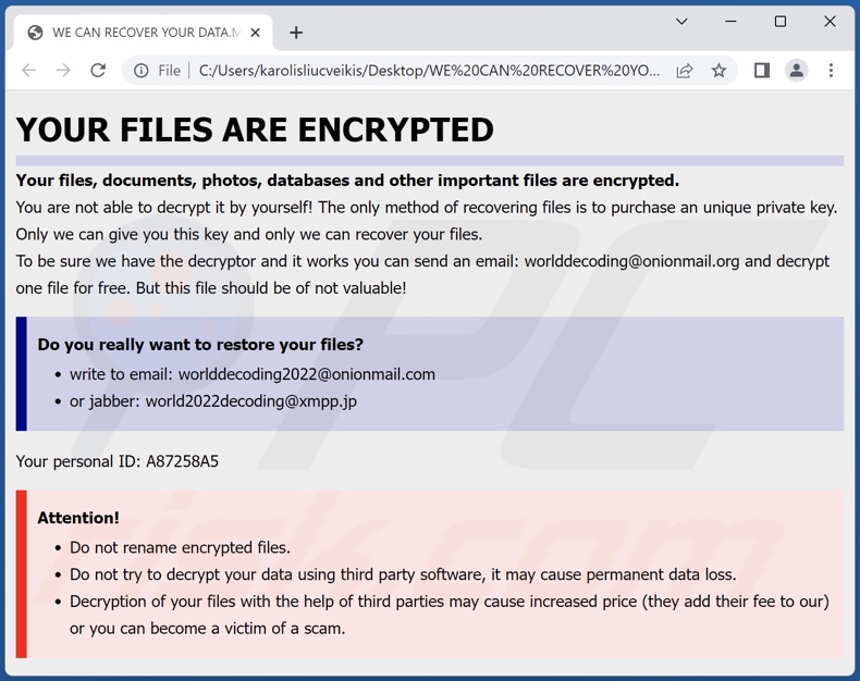 Worlddecoding ransomware ransom note (WE CAN RECOVER YOUR DATA.MHT)
