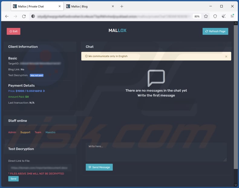 Xollam ransomware contact website