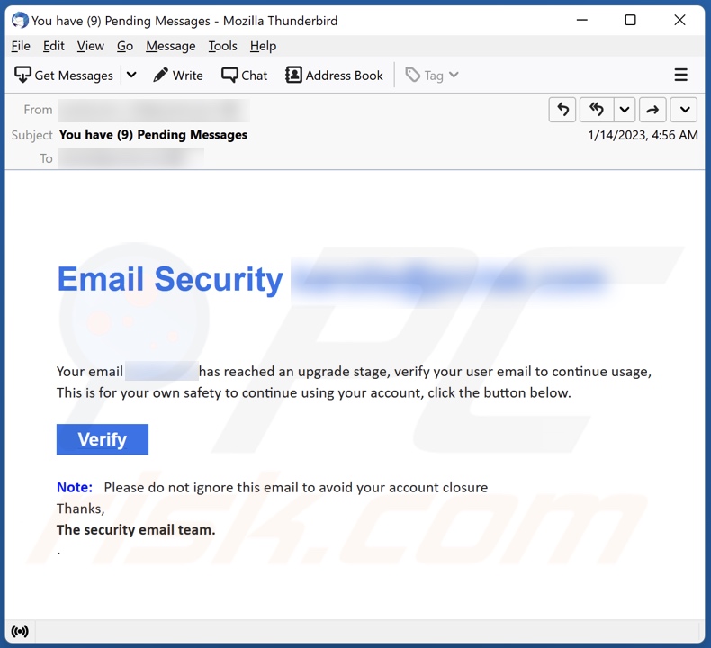 Your Email Has Reached An Upgrade Stage email spam campaign