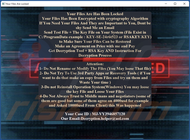 Zendaya ransomware ransom note (Decryption-Guide.HTA)