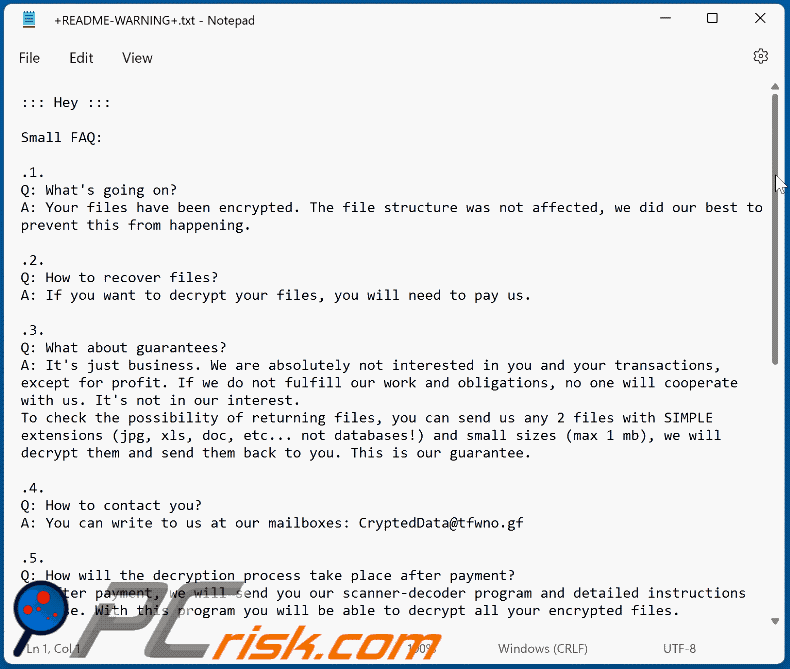 ZFX ransomware ransom note (+README-WARNING+.txt)