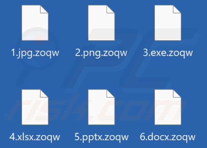 Files encrypted by Zoqw ransomware (.zoqw extension)