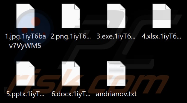 Files encrypted by Adrianov ransomware (.1iyT6bav7VyWM5 extension)